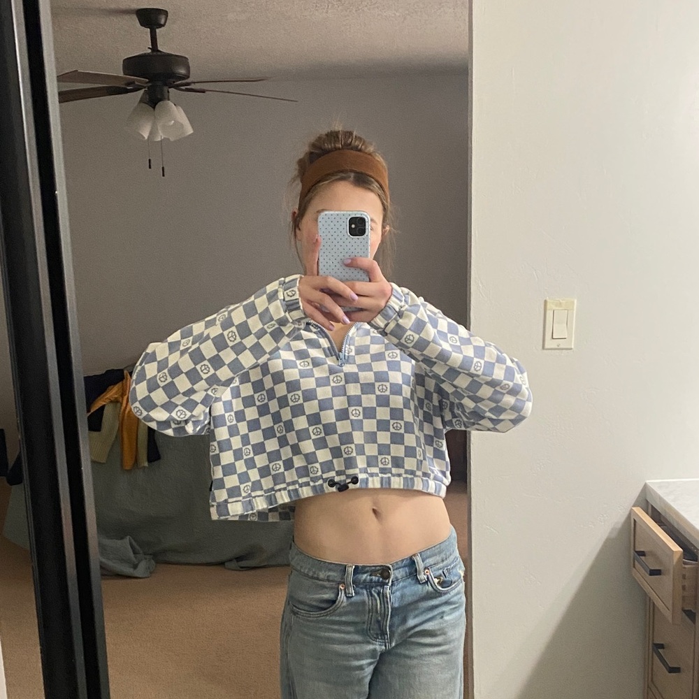 Cropped Vans Blue and White Checkered Jacket